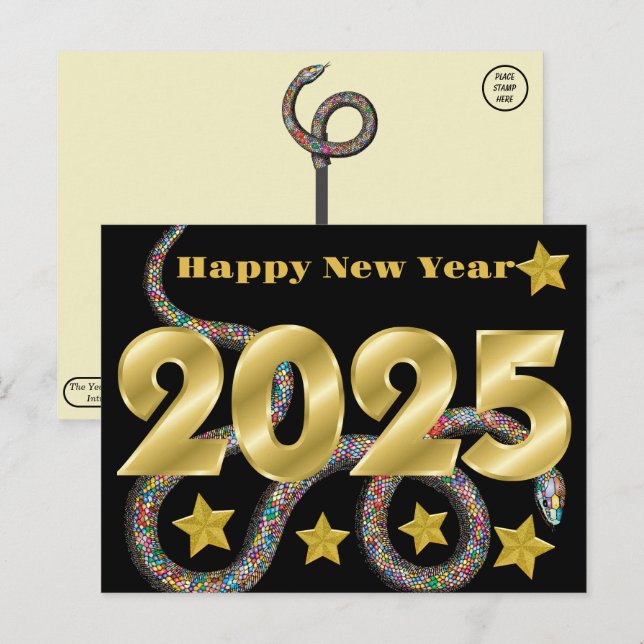 Cartão Postal Feliz 2025 Ano da Cobra (Frente/Verso)