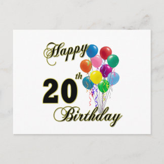 Cartão Postal Feliz 20 Aniversário Presente e Roupa de Aniversár