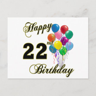 Cartão Postal Feliz 22º aniversário com balões