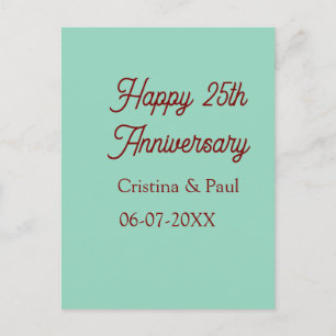 Cartão Postal Feliz 25º aniversário verde pastel boho retrô