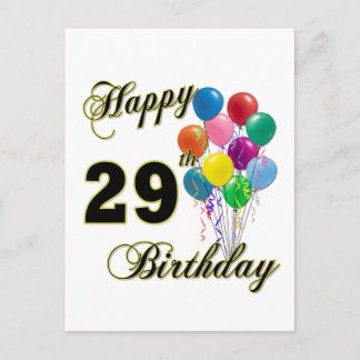 Cartão Postal Feliz 29º presente de aniversário com balões