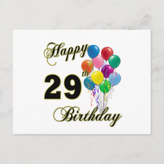 Cartão Postal Feliz 29º presente de aniversário com balões
