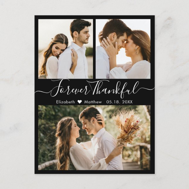 Cartão Postal Feliz 3 Foto Collage Casamento Obrigado (Frente)
