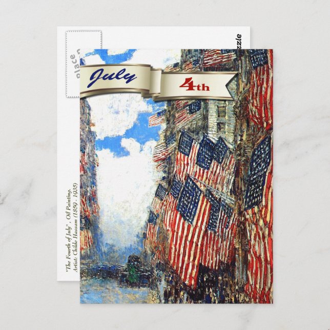 Cartão Postal Feliz 4 de julho.Belas artes (Frente/Verso)