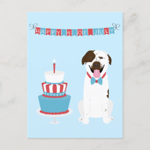 Cartão Postal Feliz 4 de julho Cachorro Vermelho Azul