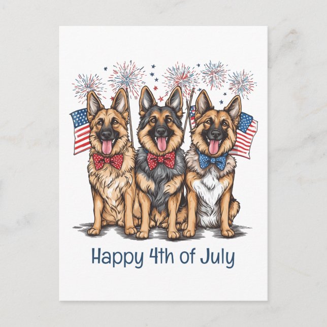 Cartão Postal Feliz 4 De Julho De Cães German shepherd (Frente)
