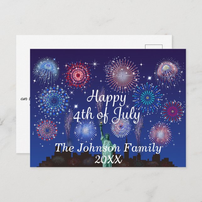 Cartão Postal Feliz 4 de julho em Nova Iorque (Frente/Verso)