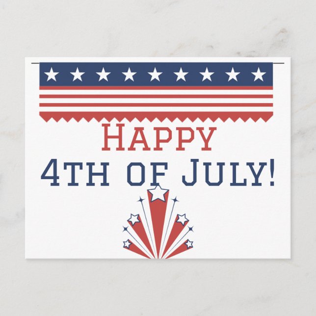 Cartão Postal Feliz 4 de julho festa do Dia da Independência  (Frente)