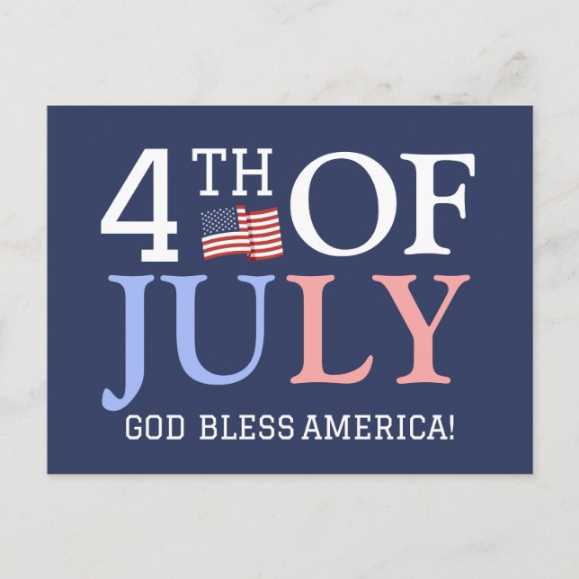 Cartão Postal Feliz 4 de julho Festa do Dia da Independência (Frente)