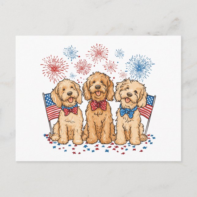 Cartão Postal Feliz 4 De Julho, Fogos De Artifício De Cães De Go (Frente)