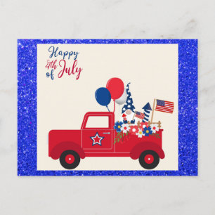 Cartão Postal Feliz 4 de julho Gnomo Vermelho Branco e Azul