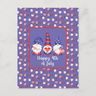 Cartão Postal Feliz 4 de julho Gnomos Vermelho Azul