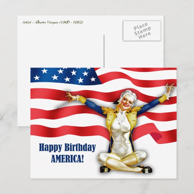 Cartão Postal Feliz 4 de julho. Vintage Pin-up (Frente/Verso)