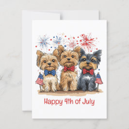 Cartão Postal Feliz 4 De Julho Yorkshire Terrier Dogs