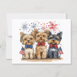 Cartão Postal Feliz 4 De Julho Yorkshire Terrier Dogs