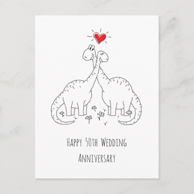 Cartão Postal Feliz 50º Aniversário de Casamento Dinossauros Cas (Frente)