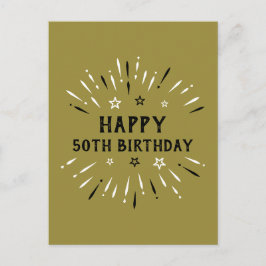 Cartão Postal Feliz 50º Aniversário Fogos de Artifício Dourado P