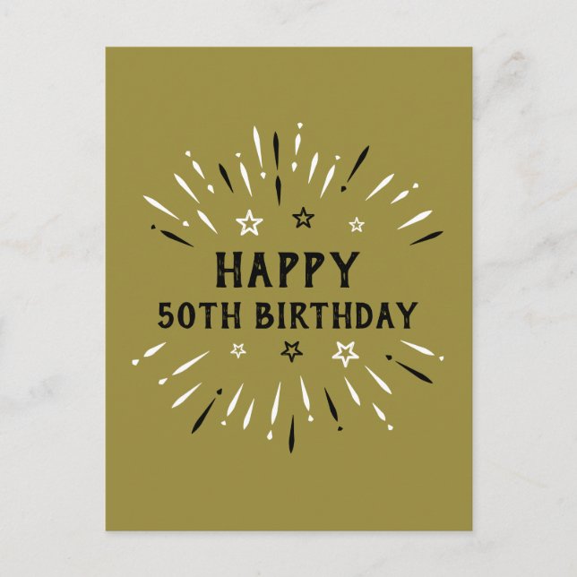 Cartão Postal Feliz 50º Aniversário Fogos de Artifício Dourado P (Frente)