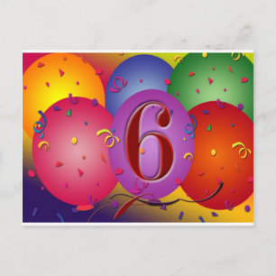 Cartão Postal Feliz 6 Balões de Aniversário!