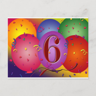 Cartão Postal Feliz 6 Balões de Aniversário!