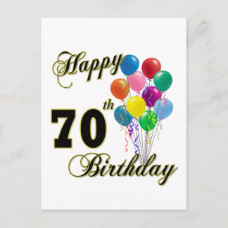 Cartão Postal Feliz 70 Aniversário Presente e Roupa de Aniversár