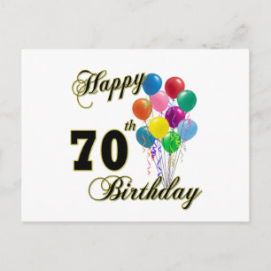 Cartão Postal Feliz 70 Aniversário Presente e Roupa de Aniversár