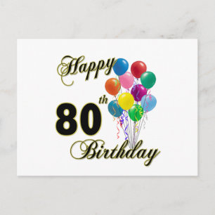 Cartão Postal Feliz 80 Aniversário Presente e Roupa de Aniversár