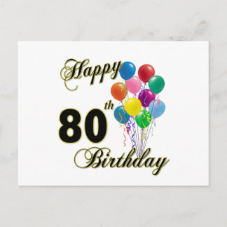 Cartão Postal Feliz 80 Aniversário Presente e Roupa de Aniversár