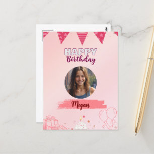 Cartão Postal Feliz Aniversário Adolescente Doce Menina 
