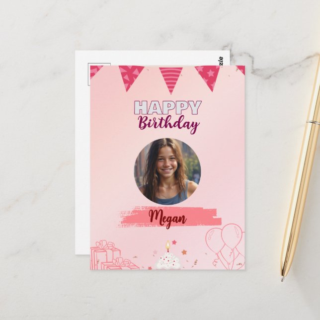 Cartão Postal Feliz Aniversário Adolescente Doce Menina  (Frente/Verso In Situ)