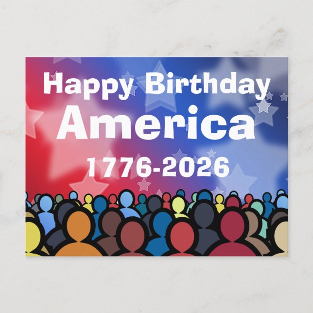 Cartão Postal Feliz Aniversário América 1776 a 2026 (Frente)