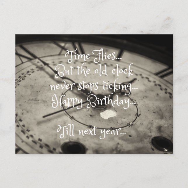Cartão Postal Feliz Aniversário Antigo Relógio Vintage Engraçado (Frente)