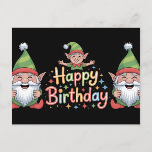 Cartão Postal Feliz Aniversário ao Design de Gnome e Elfo