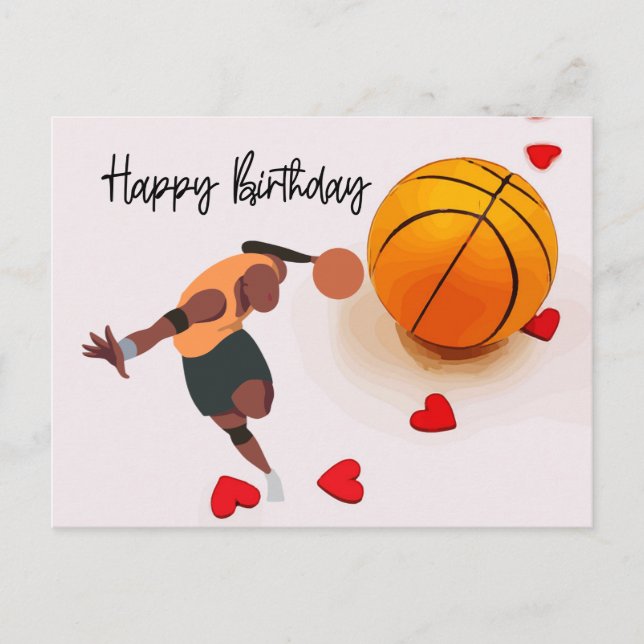 Cartão Postal Feliz Aniversário ao Jogador de Basquete com amor (Frente)