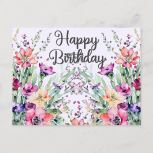 Cartão Postal Feliz Aniversário Aquarela Campo de Flores Silvest