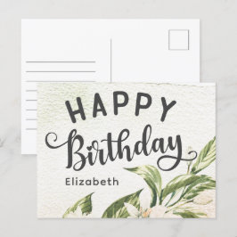 Cartão Postal Feliz Aniversário Aquarela Flora Elegante