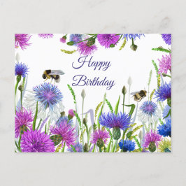 Cartão Postal Feliz Aniversário Aquarela Flores de Milho Roxo, A