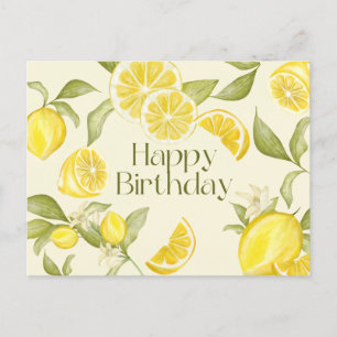 Cartão Postal Feliz Aniversário Aquarela Limões, Flor de Limão