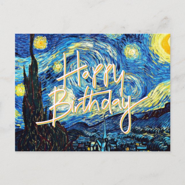Cartão Postal Feliz aniversário! Artowork popular, Starry Night, (Frente)