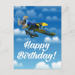 Cartão Postal Feliz Aniversário avião antigo em um céu azul