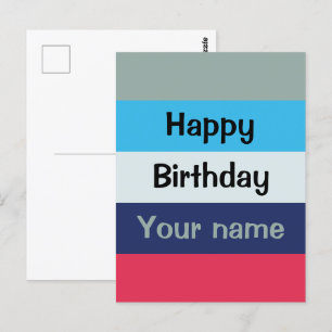 Cartão Postal Feliz Aniversário Azul e Borgonha