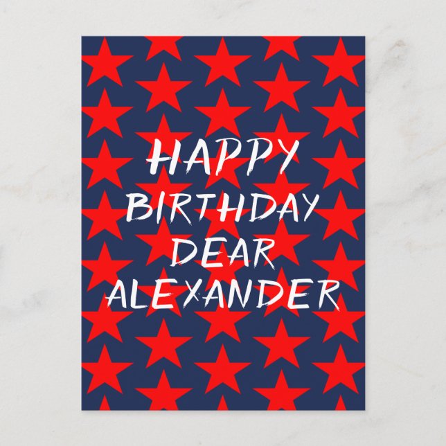 Cartão Postal Feliz Aniversário Azul e Vermelho  (Frente)