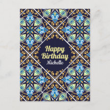 Feliz Aniversário, azul personalizável Azulejos