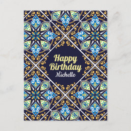 Cartão Postal Feliz Aniversário, azul personalizável Azulejos