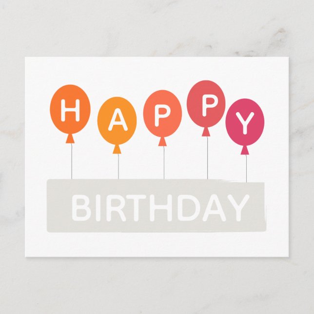 Cartão Postal Feliz Aniversário balões coloridos (Frente)