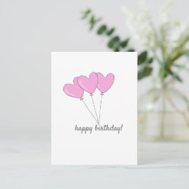 Cartão Postal Feliz Aniversário - Balões Cor-de-Rosa em Forma de