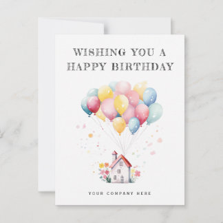 Cartão Postal Feliz Aniversário Balões da Casa de Aquarela Realt
