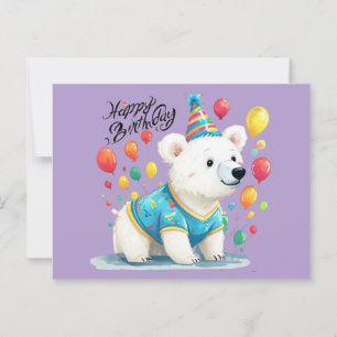 Cartão Postal Feliz Aniversário Balões de Urso Polar Festa Arte