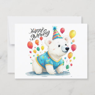 Cartão Postal Feliz Aniversário Balões de Urso Polar Festa Arte
