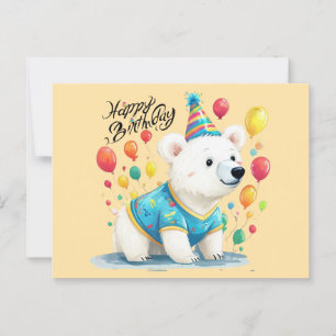 Cartão Postal Feliz Aniversário Balões de Urso Polar Festa Arte